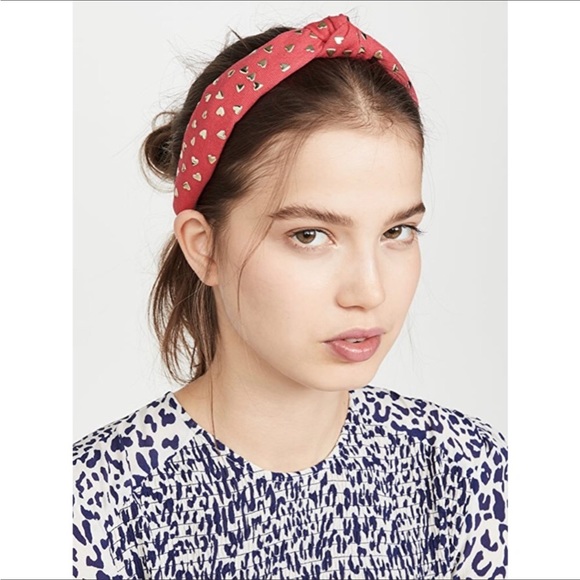 Anthro Gold Heart Studded Red Headband - Picture 6 of 16